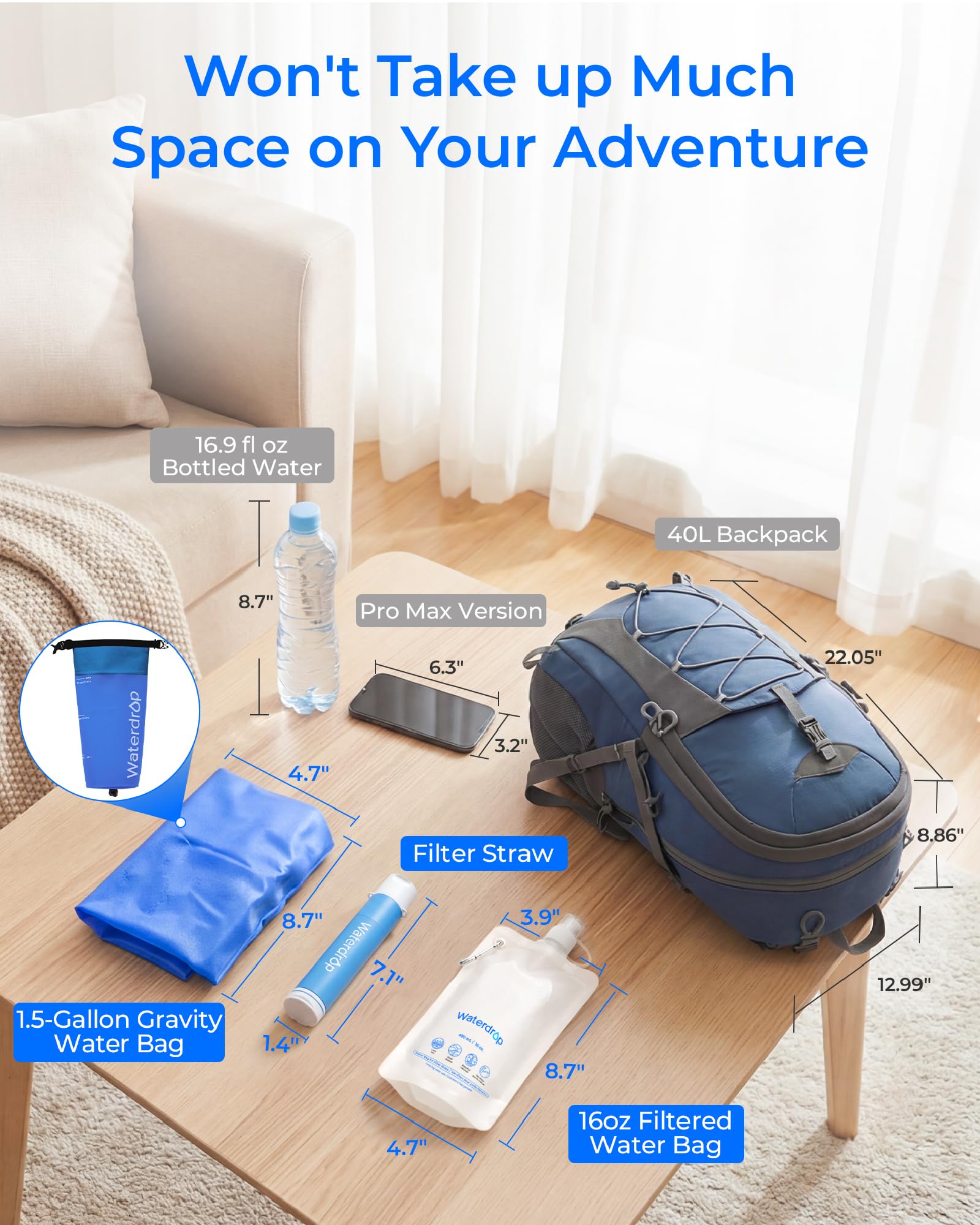 Waterdrop Personal Water Filter Straw with Gravity Bag — view 7