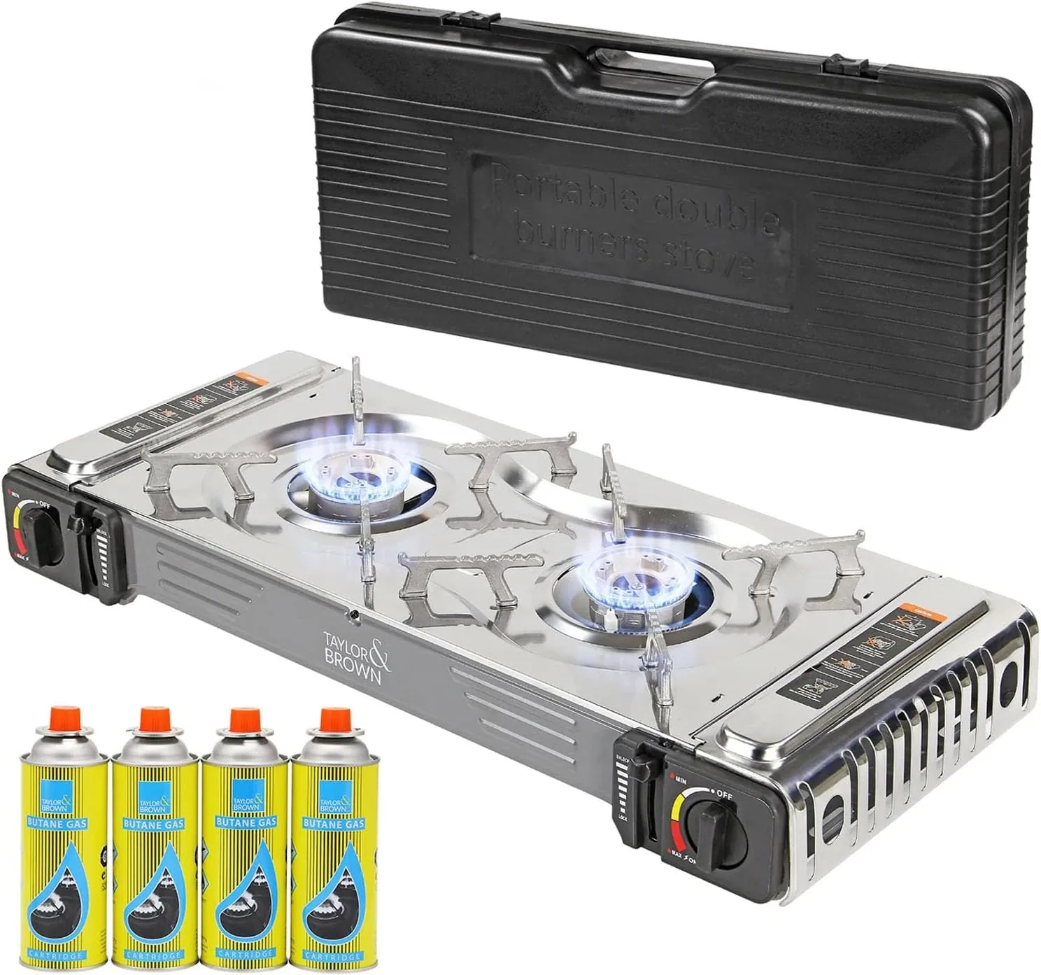 Taylor & Brown Portable Dual Burner Camping Stove + 4 Butane Canisters — photo 1 of 6